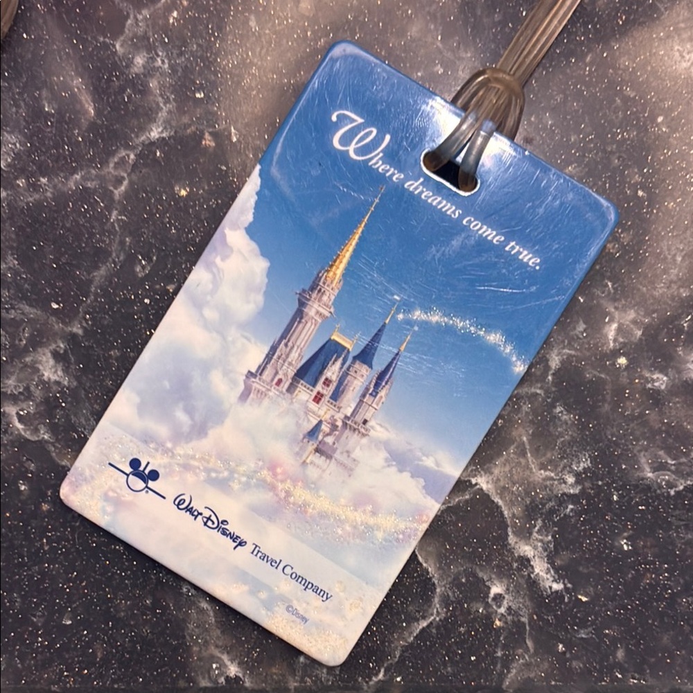 Disney Blue and Gold Castle Luggage Tag Sparkle Vintage
